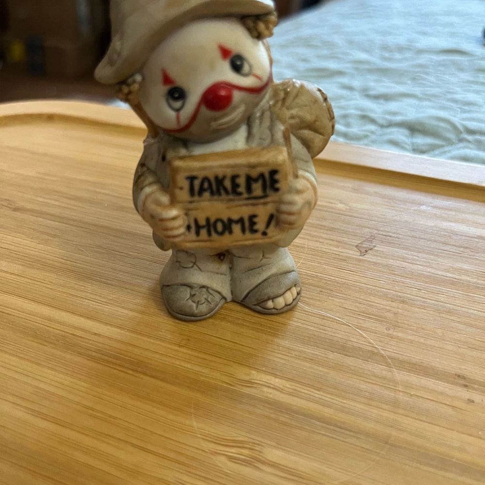 Enesco Vintage Clown Figurine with Red and Cream Accents